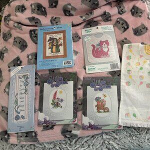 Lot of Six 6 Counted and Stamped Cross Stitch Kits
